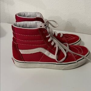 Vans Red and White Sk8-Hi Canvas Sneakers